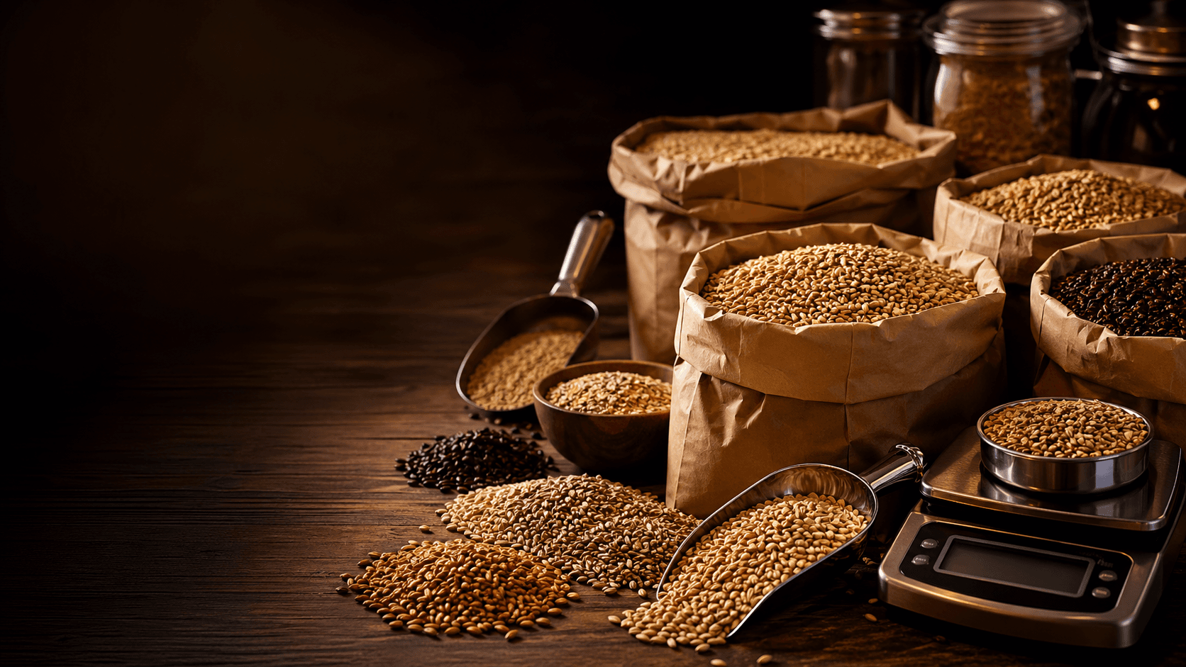 Fresh malted grains measured for a custom grain bill